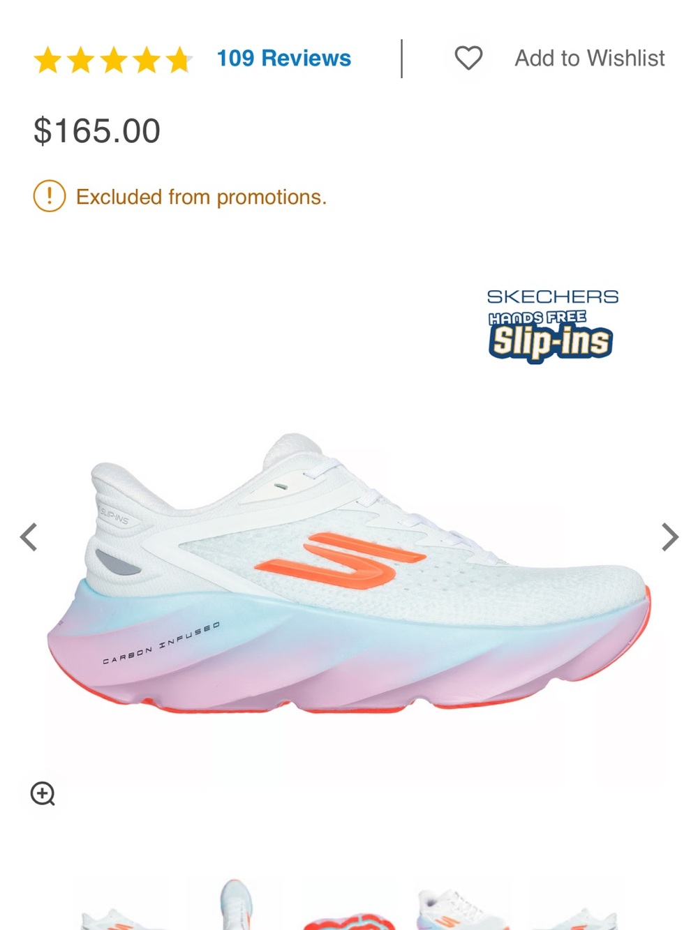 Skechers White Running Shoe with Coral Accent and Pastel Gradient Midsole